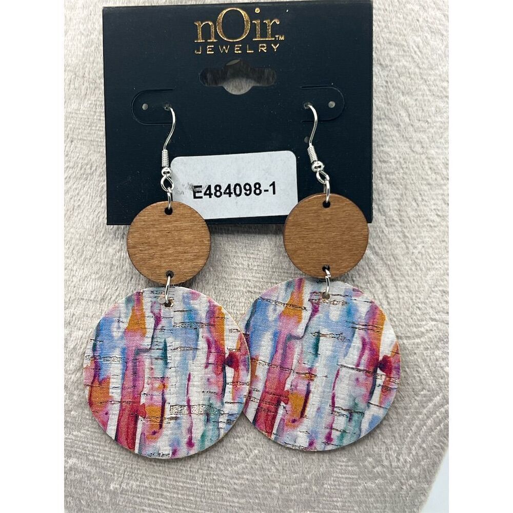 nOir Jewelry Multicolor White Cork Wood Dangle Earrings Statement Jewelry O31